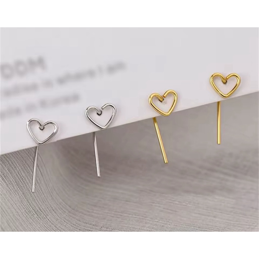 NEW Women 925 Sterling Silver Earrings‎ Stick Hollow Heart, 0.3cm x 0.5cm